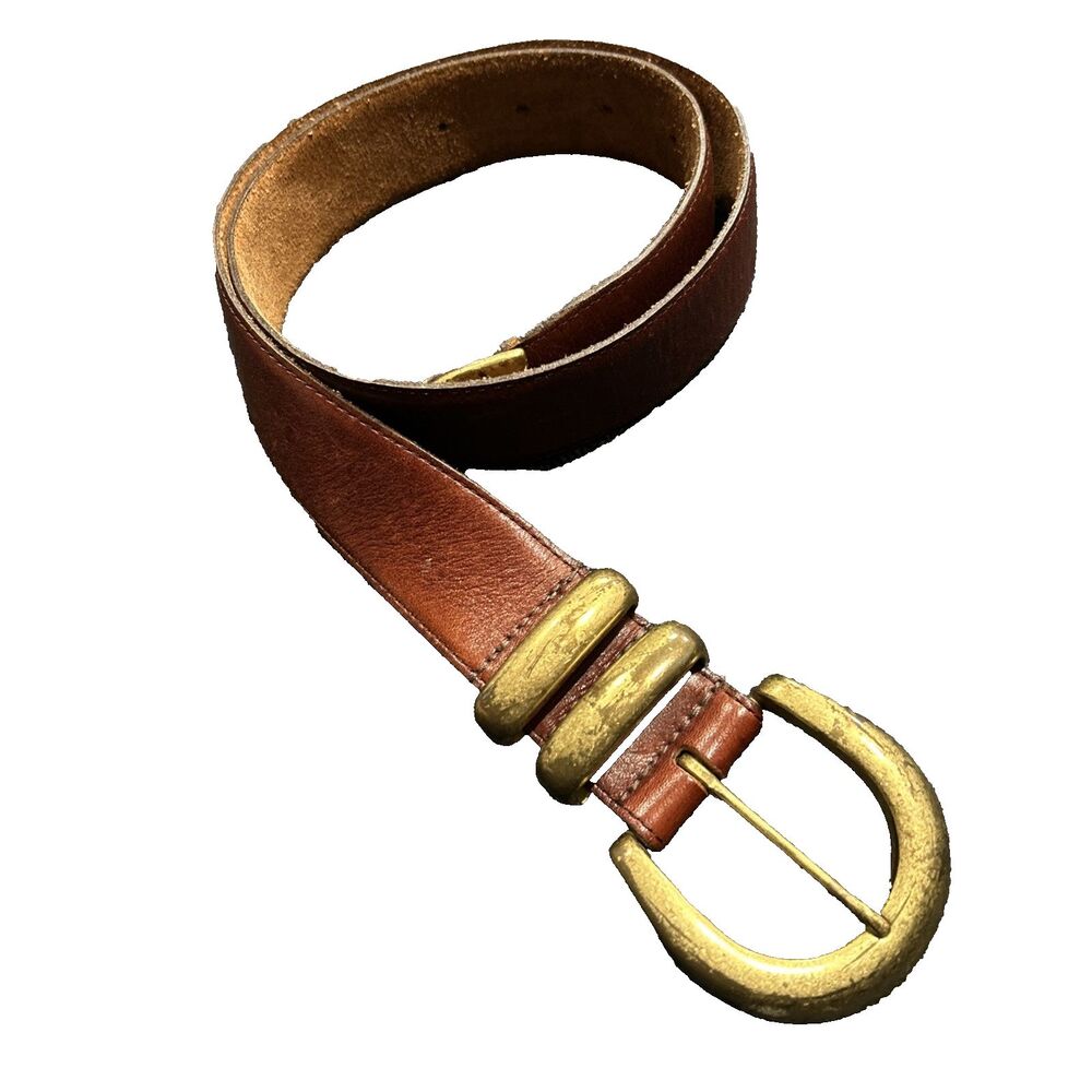 Vintage RITZ Brown Leather Belt Sz 28 (Small) Double Catch 1.5” Wide Western